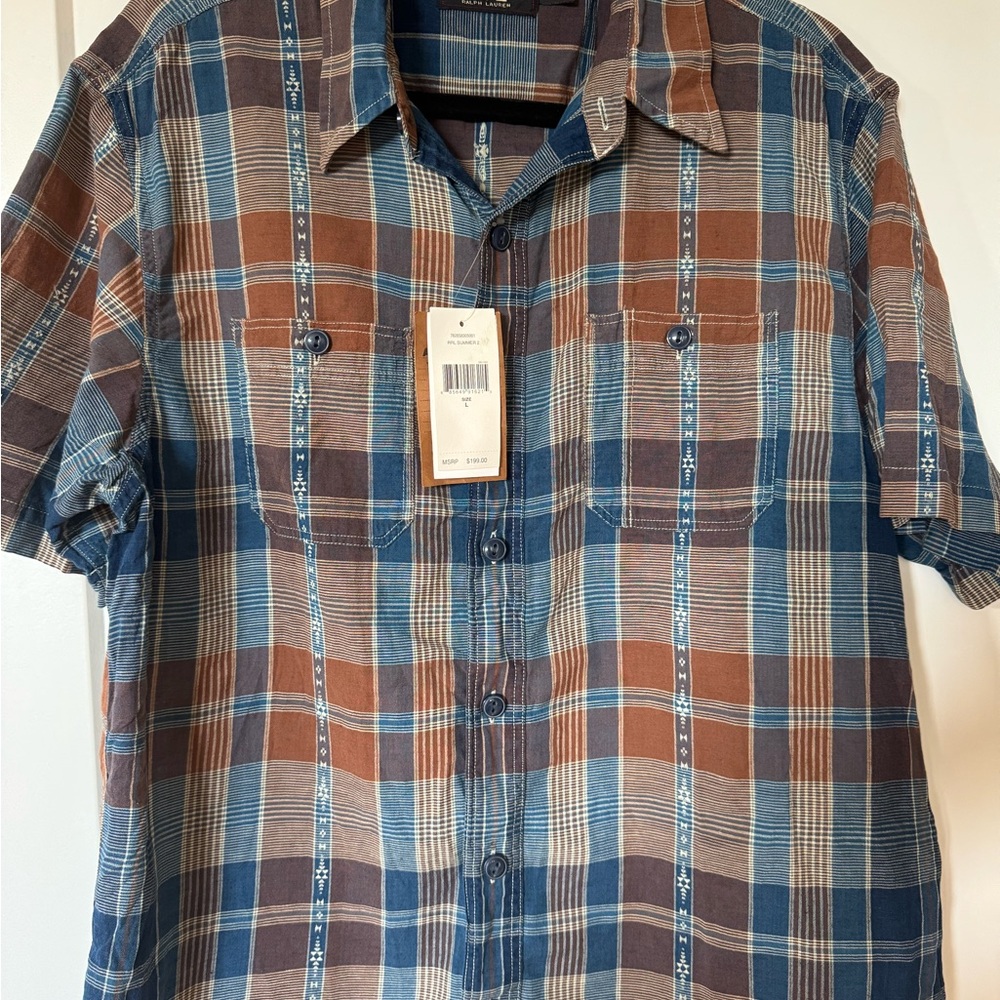 Ralph Lauren Double RL Blue and Brown Plaid Shirt
